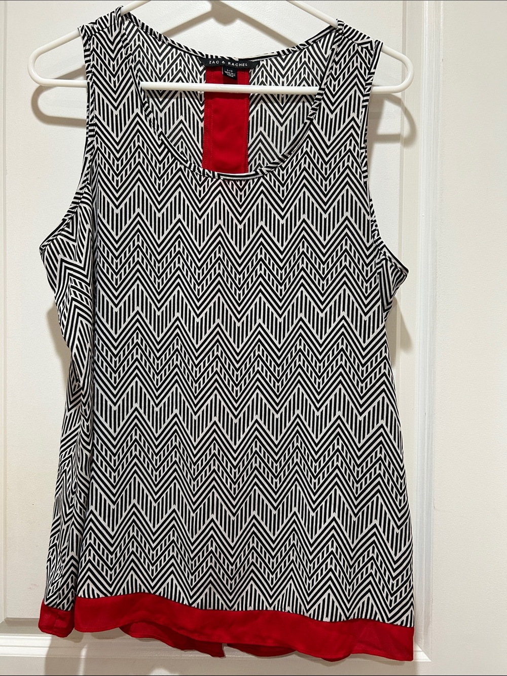 Zac & Rachel Black and White Chevron Tank with Red Accents